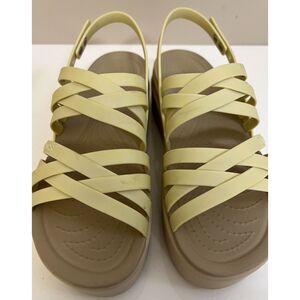 Crocs Brooklyn Strappy Low Wedge Sandals in Bone. Size 8(W).